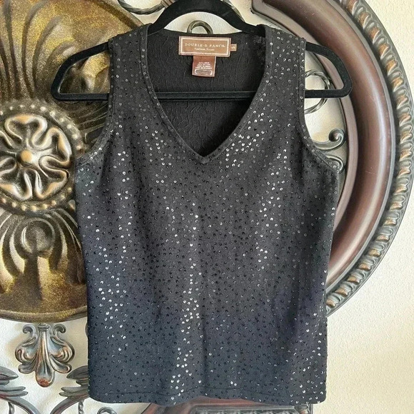 Double D Ranch Women’s Black Sleeveless Sequin Scoop Neck Sweater Top Size Small - Picture 4 of 12
